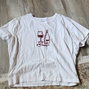Abercrombie & Fitch White Crop Top with Red Wine Graphic